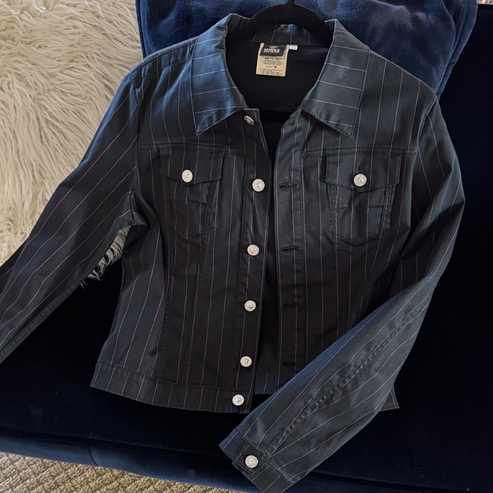 Versace Black Pinstripe Jean Jacket